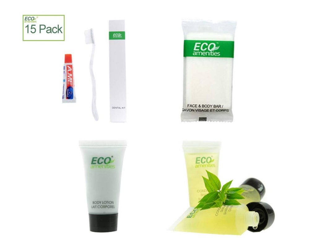 ECO Amenities Hotel Soap, Body Lotion, Mini Size Shampoo and